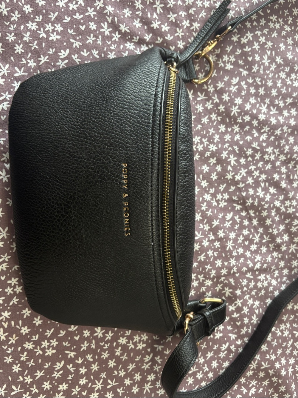 Poppy & Peonies Black Sidekick Crossbody Bag